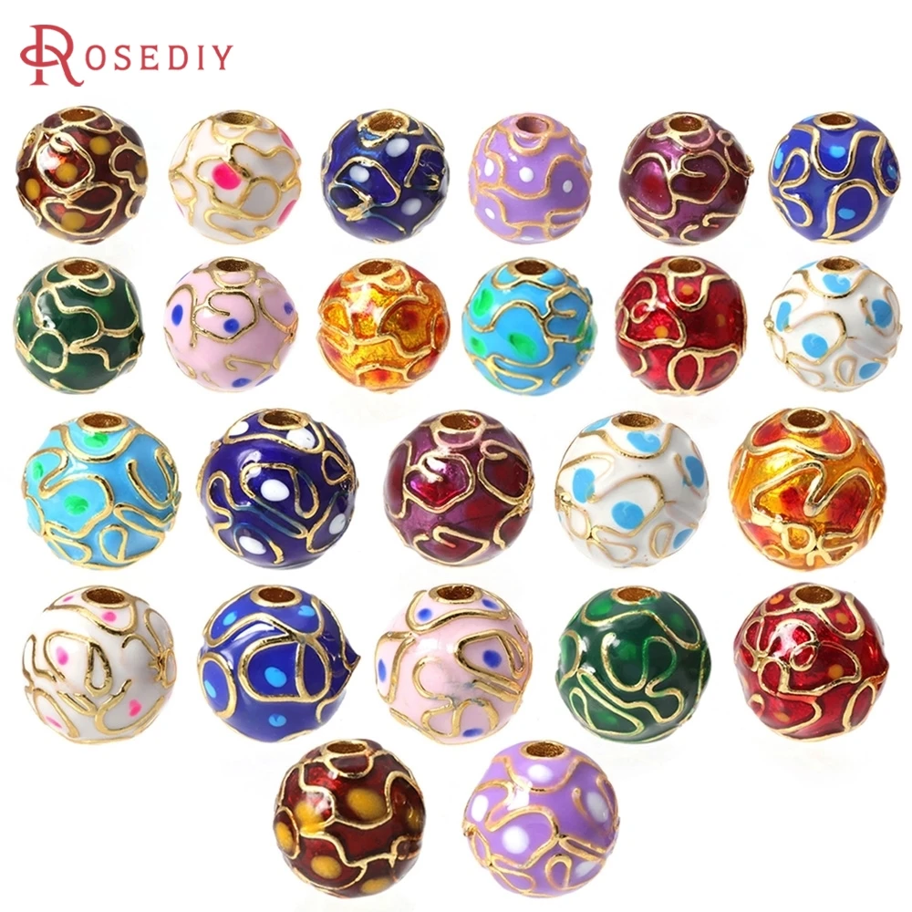 4PCS 8MM 10MM Matt Gold Farbe Messing mit Ölgemälde Runde Spacer Perlen Armbänder Hohe Qualität Diy halskette Ohrringe Machen
