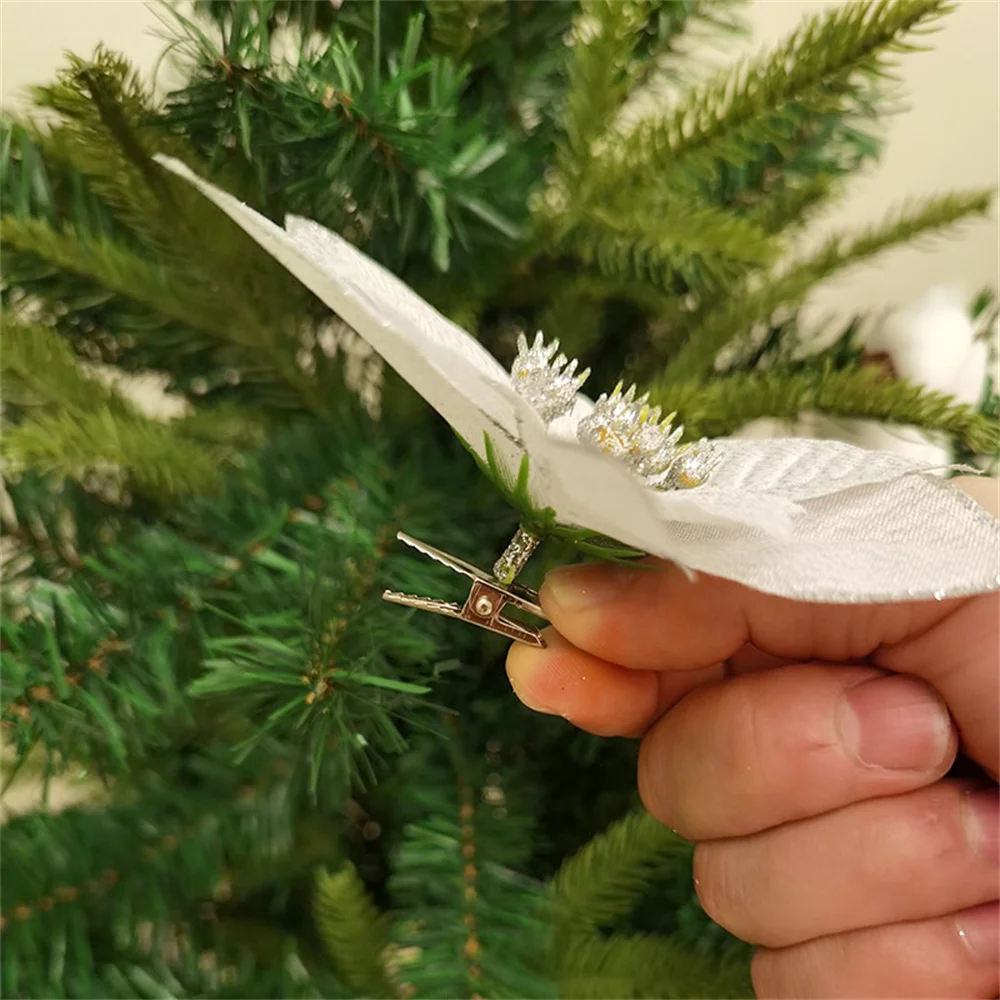 شجرة عيد الميلاد عيد الميلاد مشبك ثابت زهور عيد الميلاد مقاطع معدنية معدنية لإكليل/إكليل الزينة المنزل الحلي