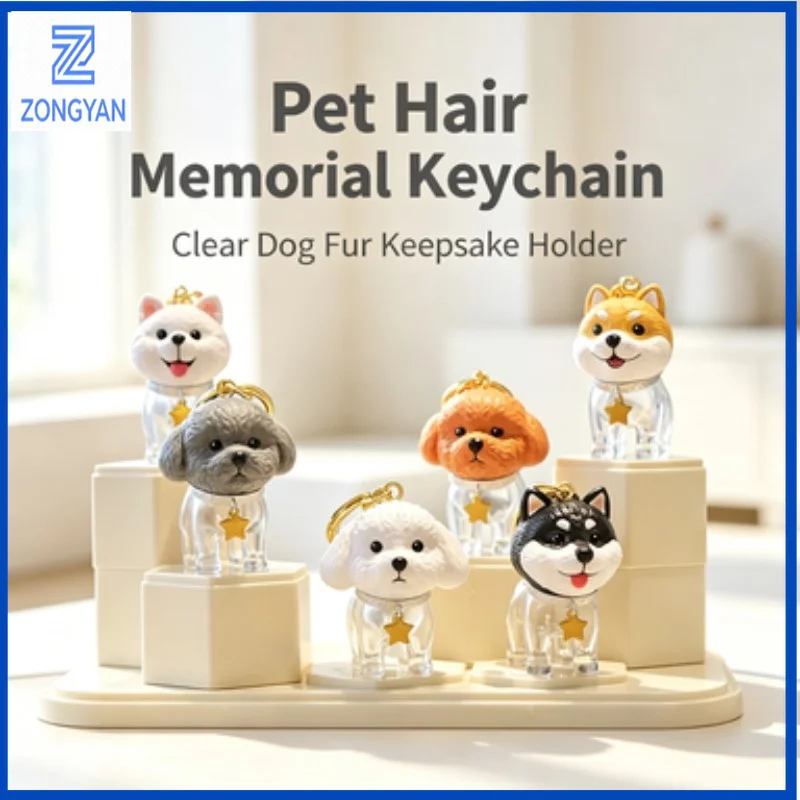 ZONGYAN Pet Hair Memorial Keychain Clear Locket Pendant Dog Fur Keepsake Collecting Accessory Transparent pendant decoration