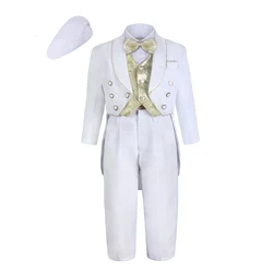 Baby Boy Christening Suit Baptism Outfits Infant Classic Tuxedo Toddler Wedding Formal Party Clothing White Long Sleeve 6PCS