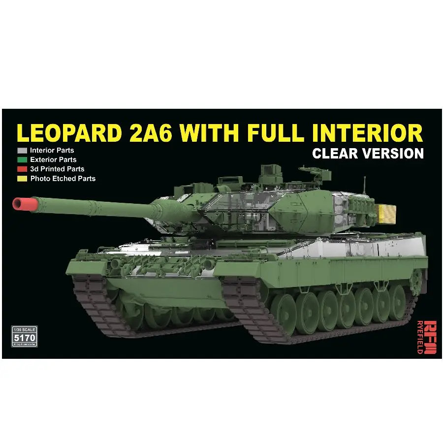 Leopard 2 A6 w/Full Interior-clear Edition Tank Model Kit Ryefield RM5170 1/35