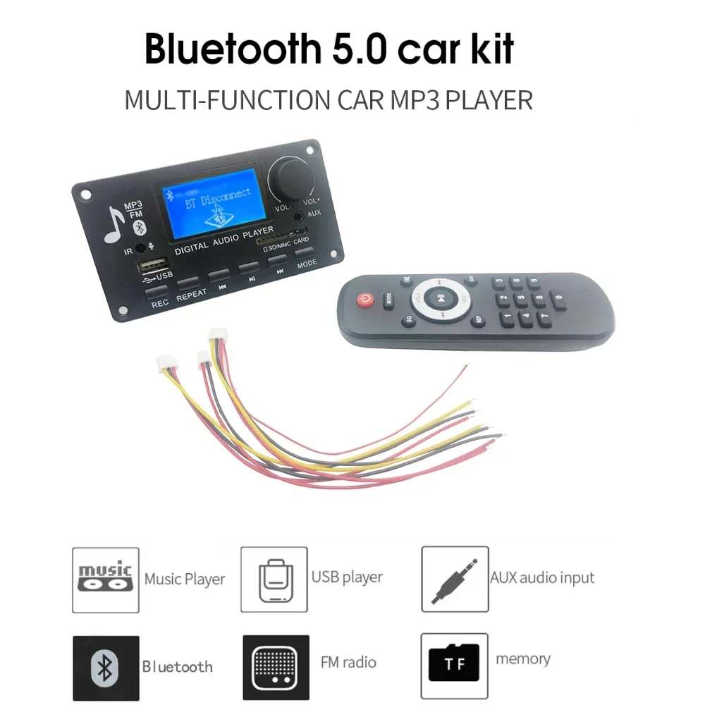 12V LCD MP3 Decoder DAC Bluetooth V5.0 Audio Receiver APE FLAC WMA WAV Decoder Support Recording Radio Lyrics Display