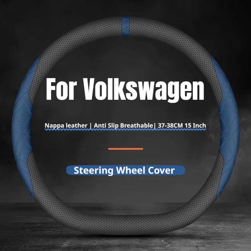 2026 Two‑Tone Color Car Steering Wheel Cover Leather For Volkswagen Tiguan Passat ID4 Golf ID3 Touareg Teramont Car Accessories