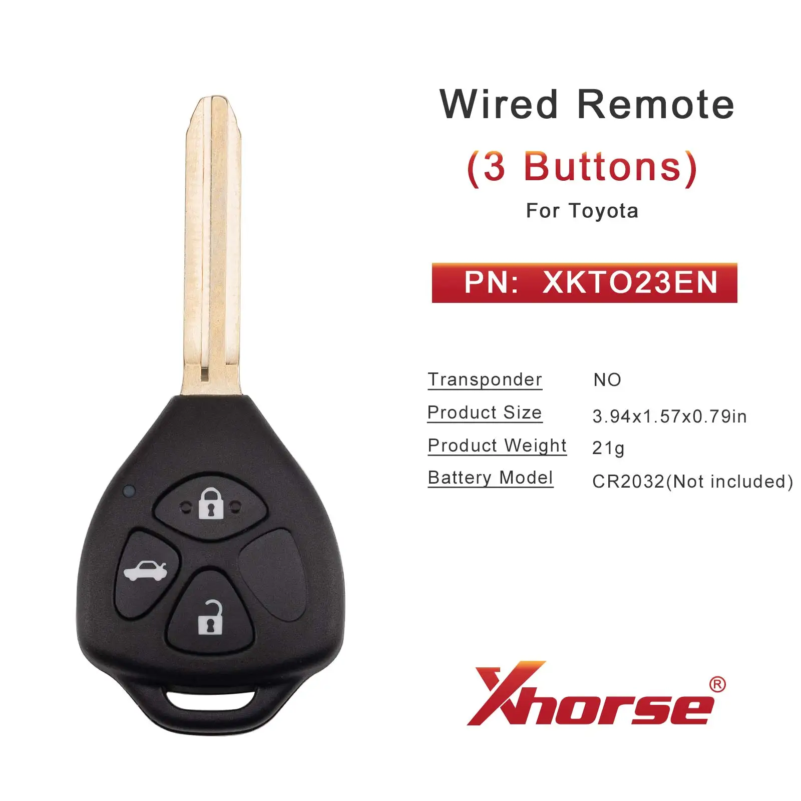 XHORSE XKTO23EN Wire Remote Key for Toyota style(Left) 3 Buttons Triangle Second Generation Car Remote Key for VVDI Key Tool