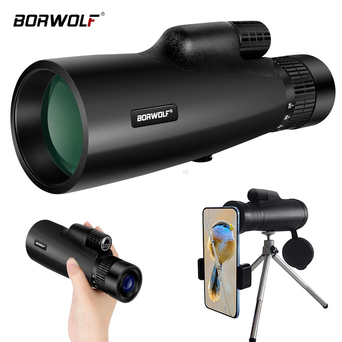 

Borwolf 12-36X50 Binoculars BAK4 Prism Optical Lens High Power Hunting Birdwatching Monocular Light Night Vision Telescope