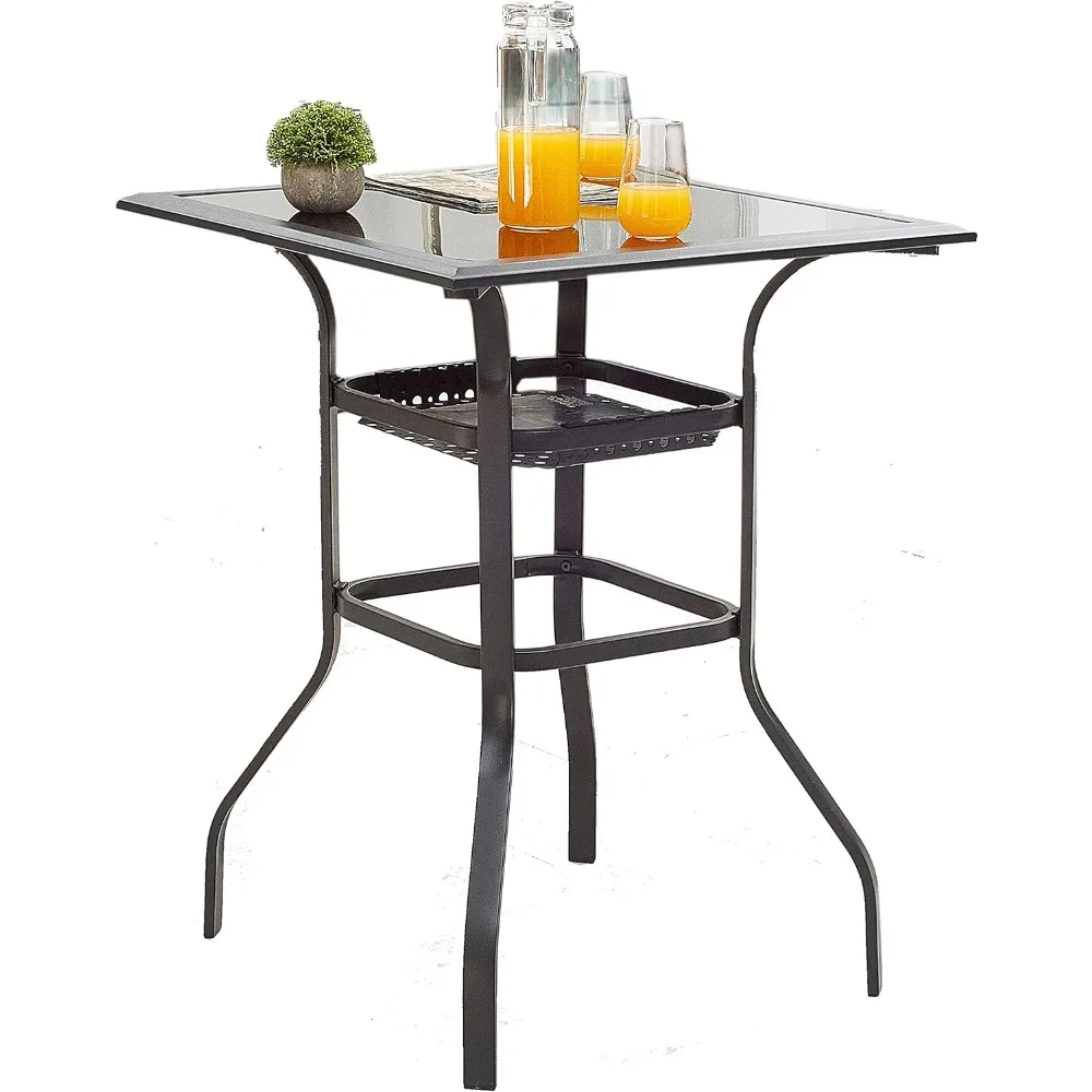 

Hot Sale - High Outdoor Patio Bar Height Glass Top Table, Black