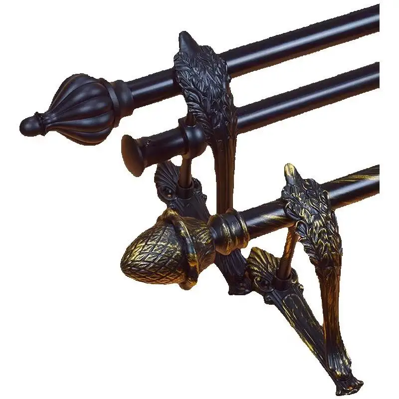 curtain rod bracket Black gold Pure Black Rods 28mm/28mm Double Single holder carve Roman Alloy roman double curtain rod holder