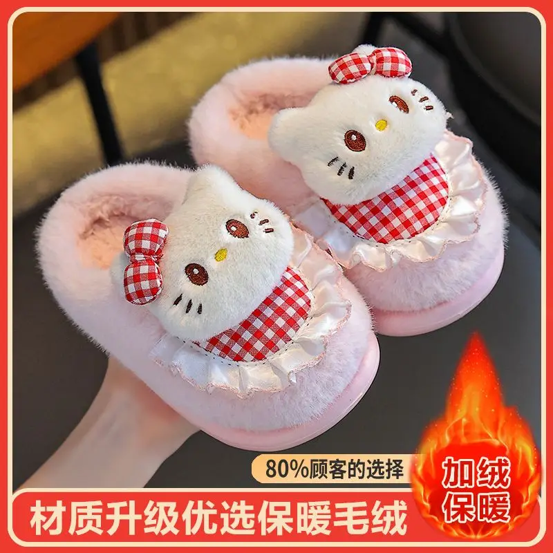 

Anime Hello Kitty Girls Cotton Slippers Ins Warm Furry Slippers Indoor Outdoor Wear Anti-Slip Slippers Cotton Shoes for Students