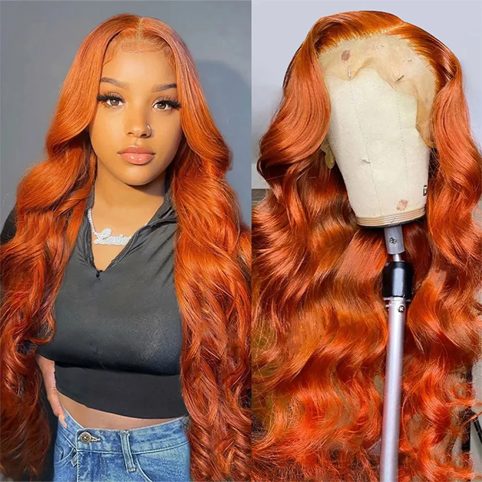 

13x6 Hd Lace Front Human Hair Wig 30 Orange Ginger Body Wave Lace Frontal Wig 36 Inch Water Wave Transparent Lace Wigs For Women