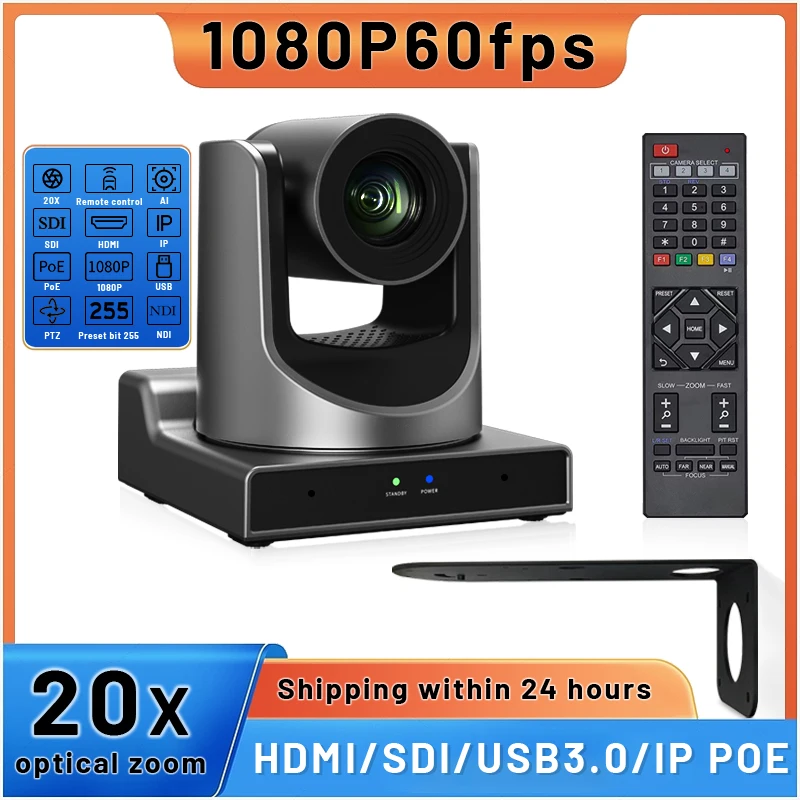 Prisual 20X NDI PTZ Camera,Simultaneous 3G-SDI/HDMI IP Streaming with NDI HX2 PoE Enabled Chuch Live Streaming Broadcast Camera