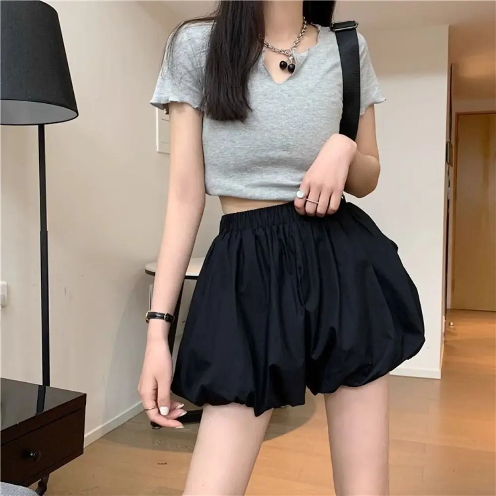 

Casual Flower Bud Lantern Shorts Wide Leg High Waist Pumpkin Shorts Women Loose Female Clothing Bubble Lantern Short Pants