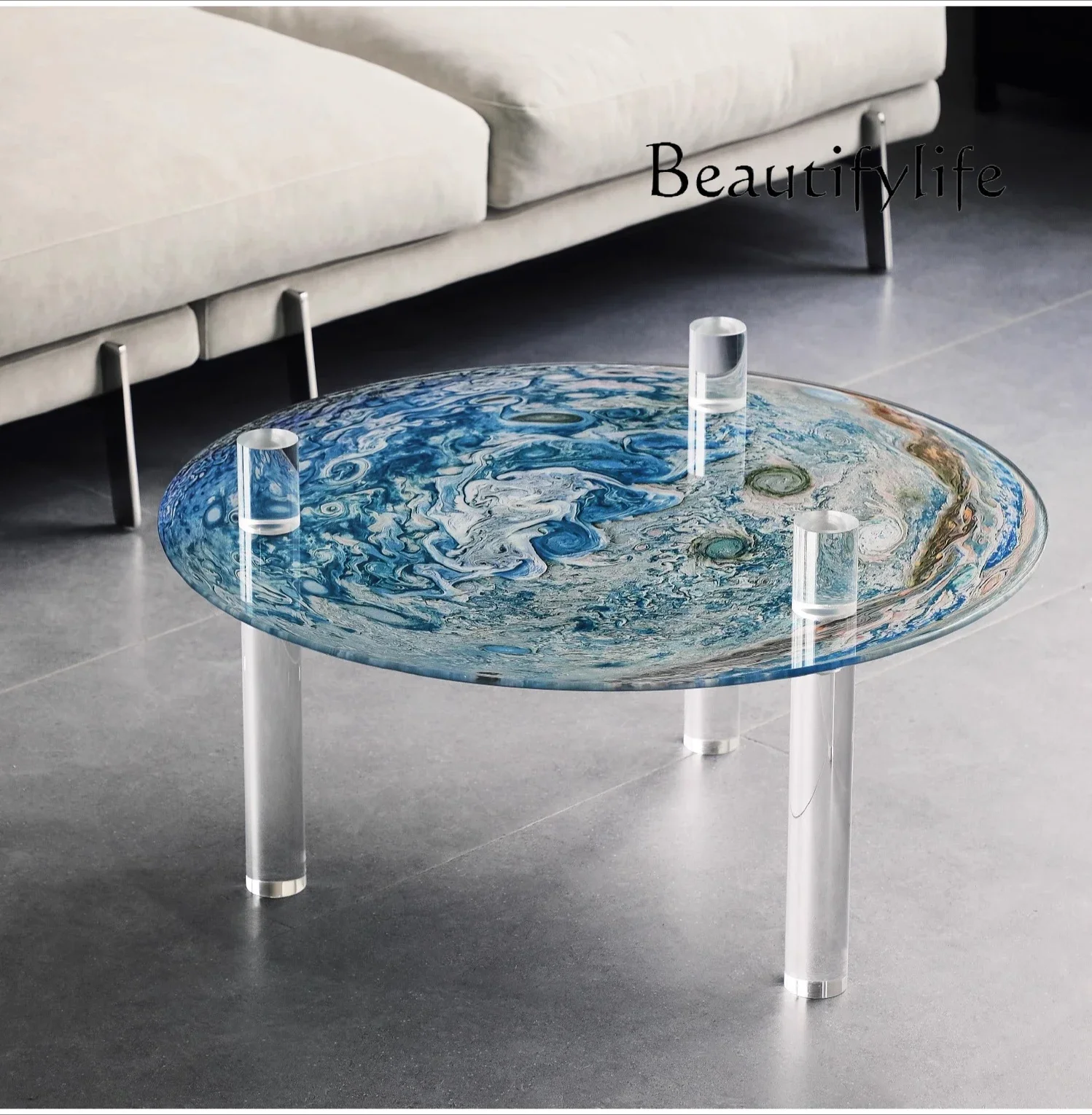 X40 Art Designer Minimalist Acrylic Round Planet Coffee Table Advanced Modern Jupiter Coffee Table Niche