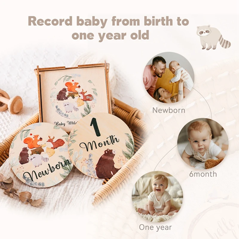 Baby Wooden Milestone Monthly Number Card Memorial Paper Made Newborn Birth Memorial Cards Ngraved Photography Accessories