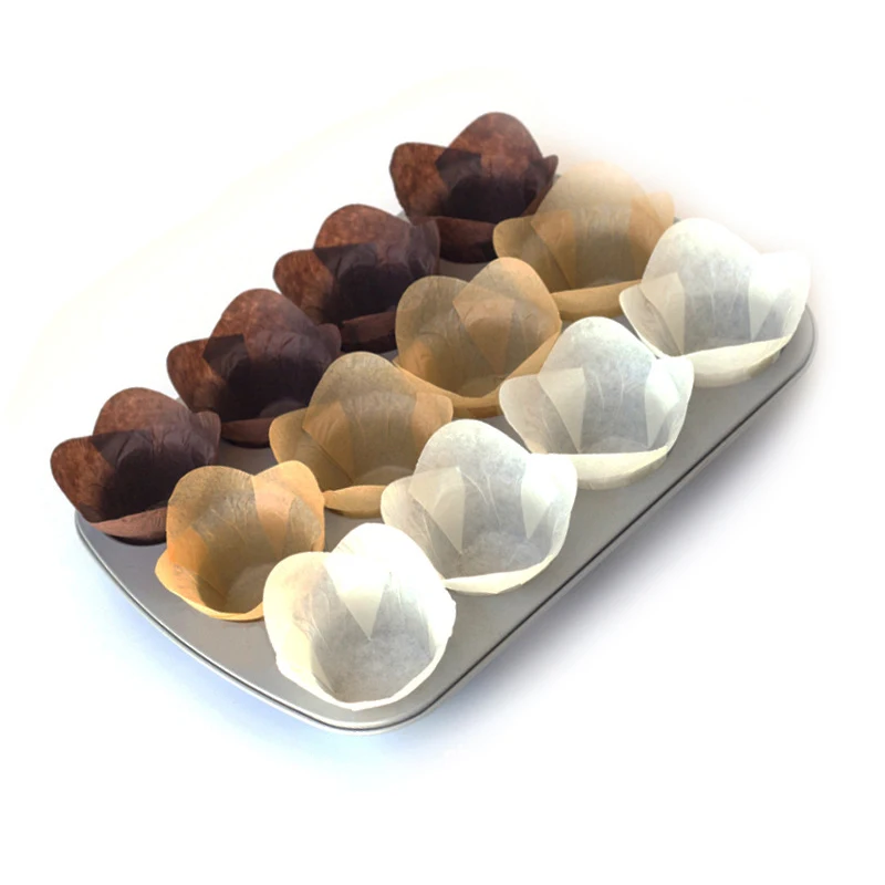 100 pz Stile Loto Cupcake Liner Tazza di Cottura Lotus Muffin Cupcake Tazza di Carta Oilproof Cake Wrapper Bakeware Pasticceria Strumenti