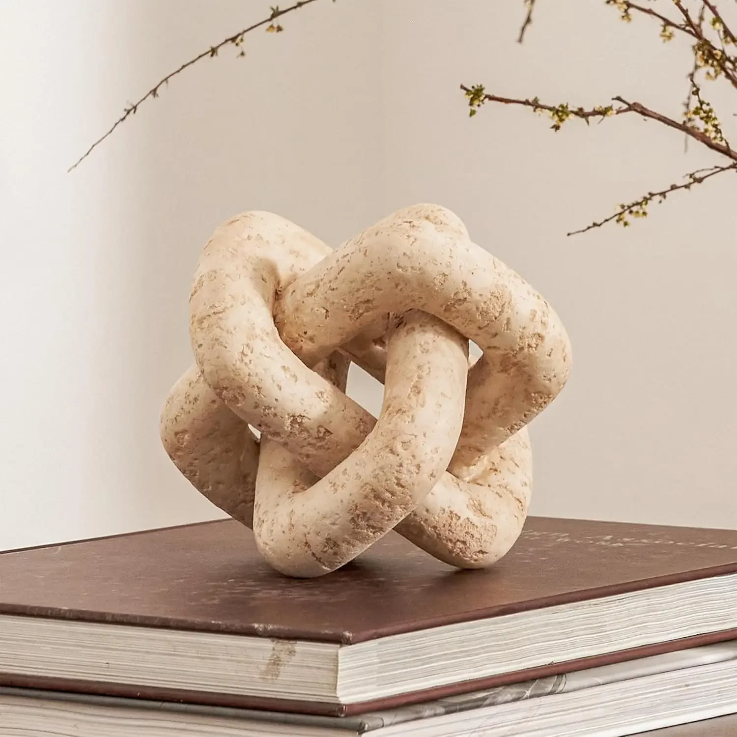 3 Link Knot Decor Beige Travertine Chain Link Objects for Home Living Room Farmhouse Bedroom Shelf Entryway Coffee Table