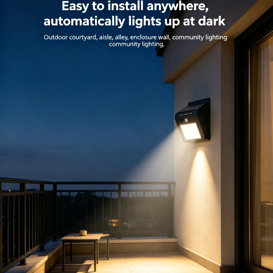 1PC Solar Motion Sensor LED Wall Light, Wireless Waterproof Outdoor Security Lamp for Garden Fence Yard, Auto On/Off Night Light