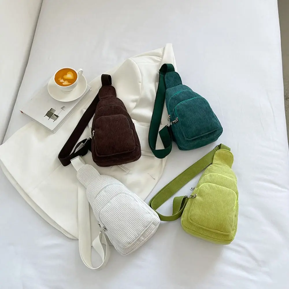 Solid Color Corduroy Chest Bag Gift Schoolbag Chest Pack Waist Bag Phone Storage Bag Coin Purse Corduroy Crossbody Bag Girl