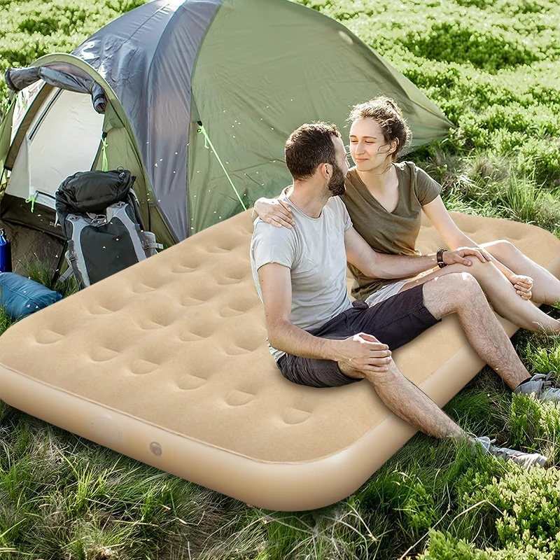 Matelas à air intérieur gonflable en PVC, tapis de glamping, matelas de couchage, 2 hypothèques, lit de camping, polymères, pompe intégrée, polymères épais, luxe