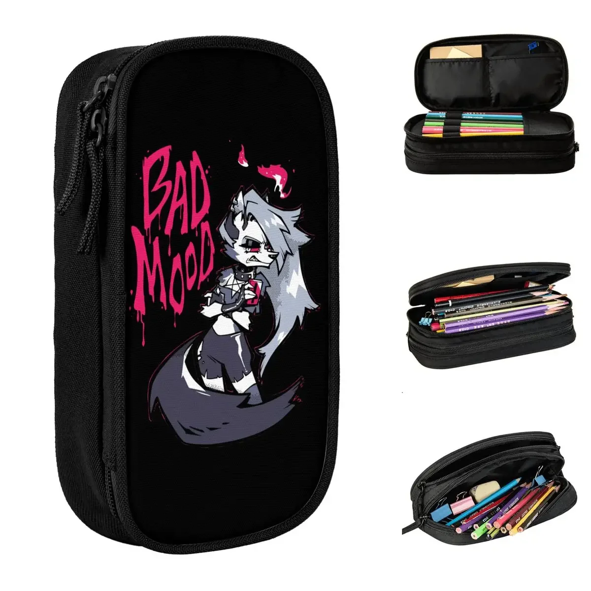 

Loona Bad Mood Pencil Case Fun Helluva Boss Anime Pen Box Bag Student Big Capacity School Supplies Zipper Pencilcases