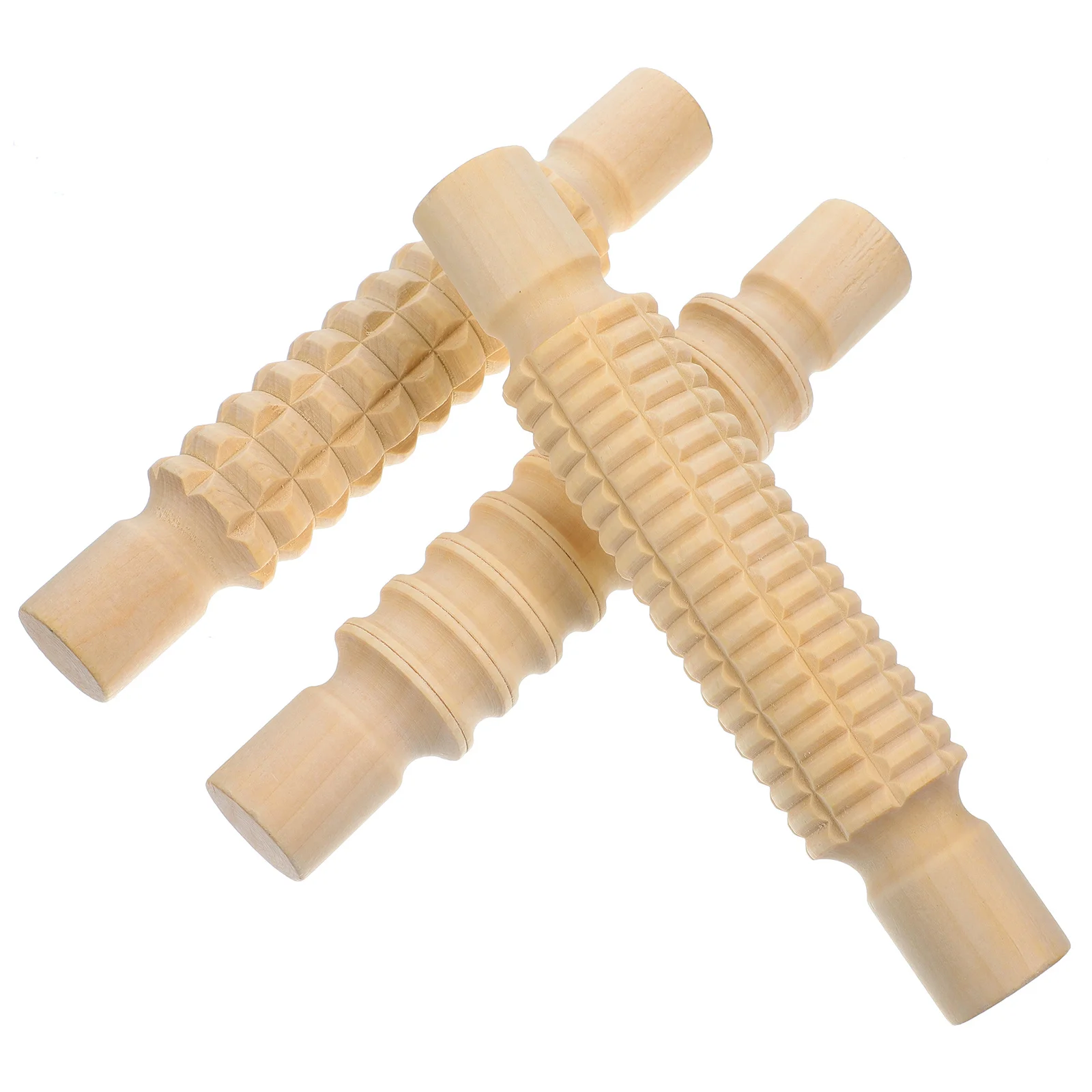 

3pcs Wooden Rolling Pins For Baking Clay Crafting Non-Stick Dough Roller Kitchen Gadget Embossed Patterns Tortilla Pin