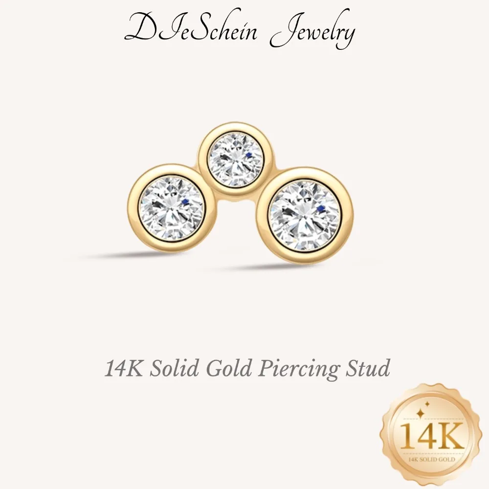 DIeSchein 14K Solid Gold Piercing Earring Flat Back Stud Earrings for Women Helix Tragus Daith Piercing Hypoallergenic Jewelry