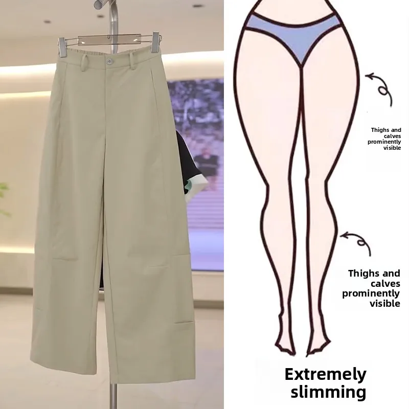 

Брюки с высокой талией и широкими штанинами для женщин больших размеров, свободные повседневные брюки, летние, 2026, с эффектом похудения, повседневная одежда для полных женщин