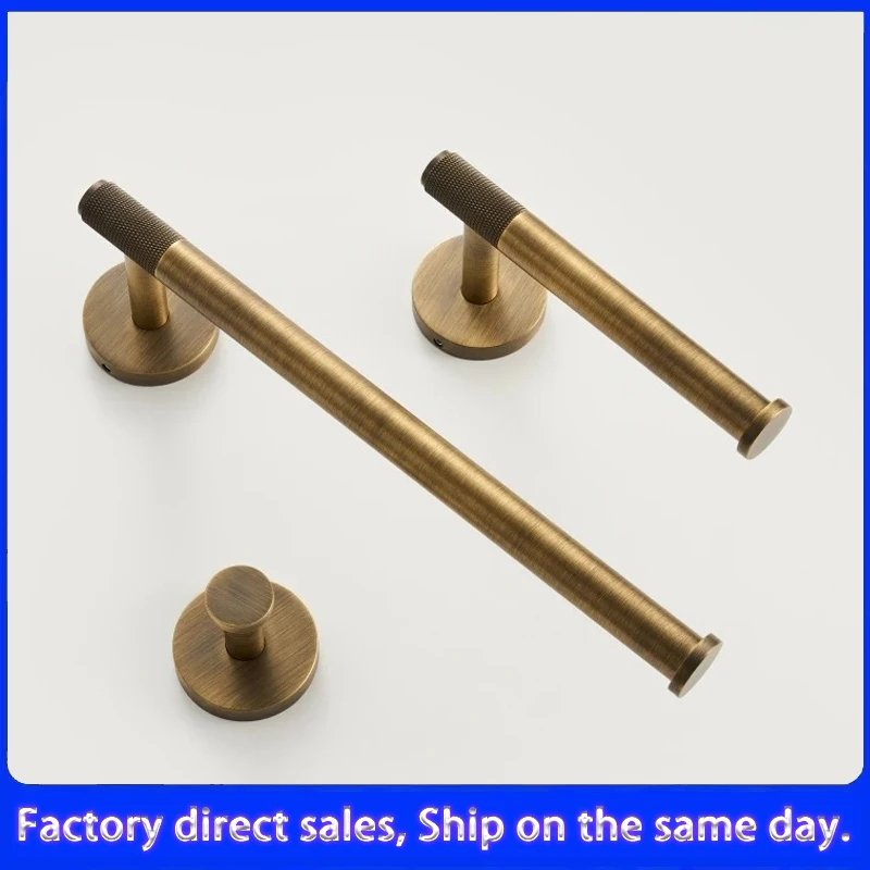 

Premium Brass Knurled Antique Bronze Bathroom Hardware Set - Towel Rack, Toilet Paper Holder & Wall Hook