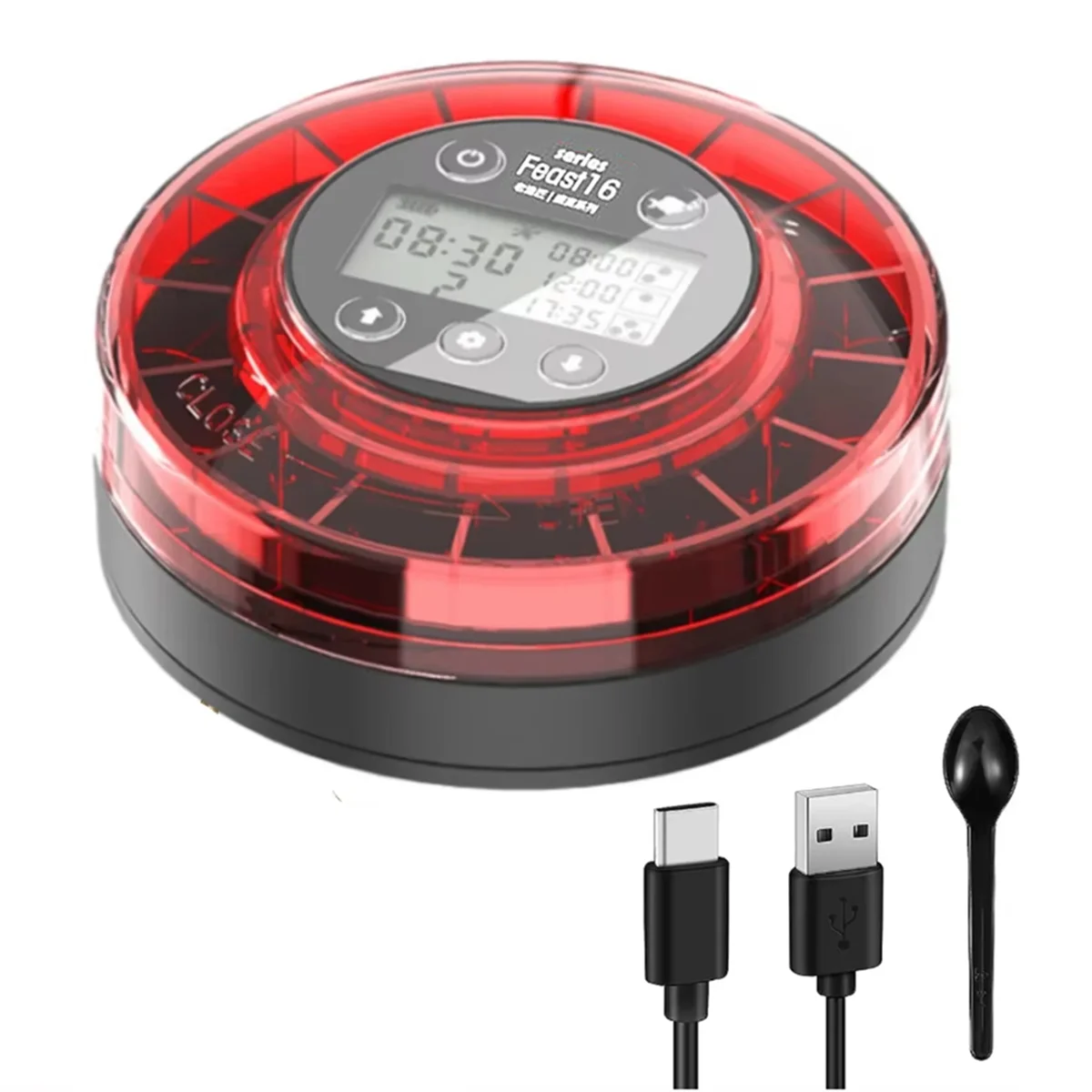 ABGQQ Aquarium Automatic Fish Feeder Automatic Food Dispenser with Timer Rechargeable Timer Feeder with USB Cable LCD Display