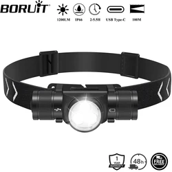 BORUiT HP330 3*LEDs Headlamp 1200LM Powerful Type-C Rechargesble Headlight Waterproof Camping Fishing Head Torch Lantern