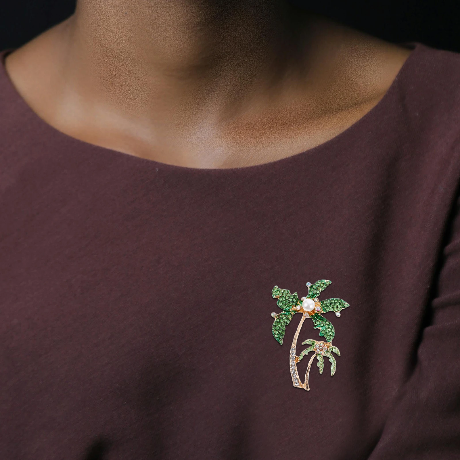 Spilla con palma da cocco Spilla con strass Accessori moda Donna Simpatico cristallo lucido Regalo abbinato Abito Camicia Cappello Sciarpa