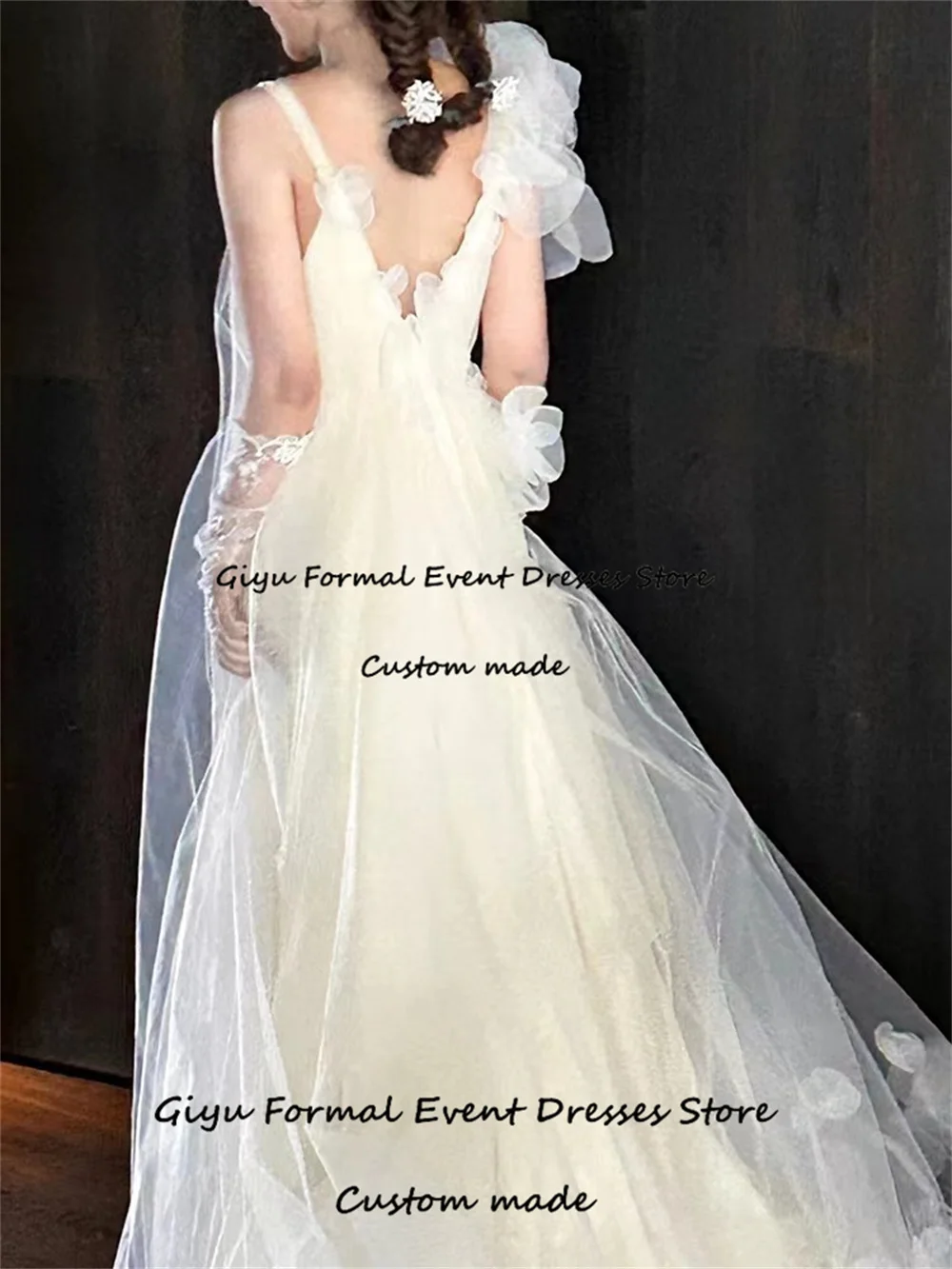 Giyu Fairy 3D Followers Korea Wedding Dress Photo Shoot A-line Backless Floor-Length Vestidos De Novia 2024 Bridal Gown