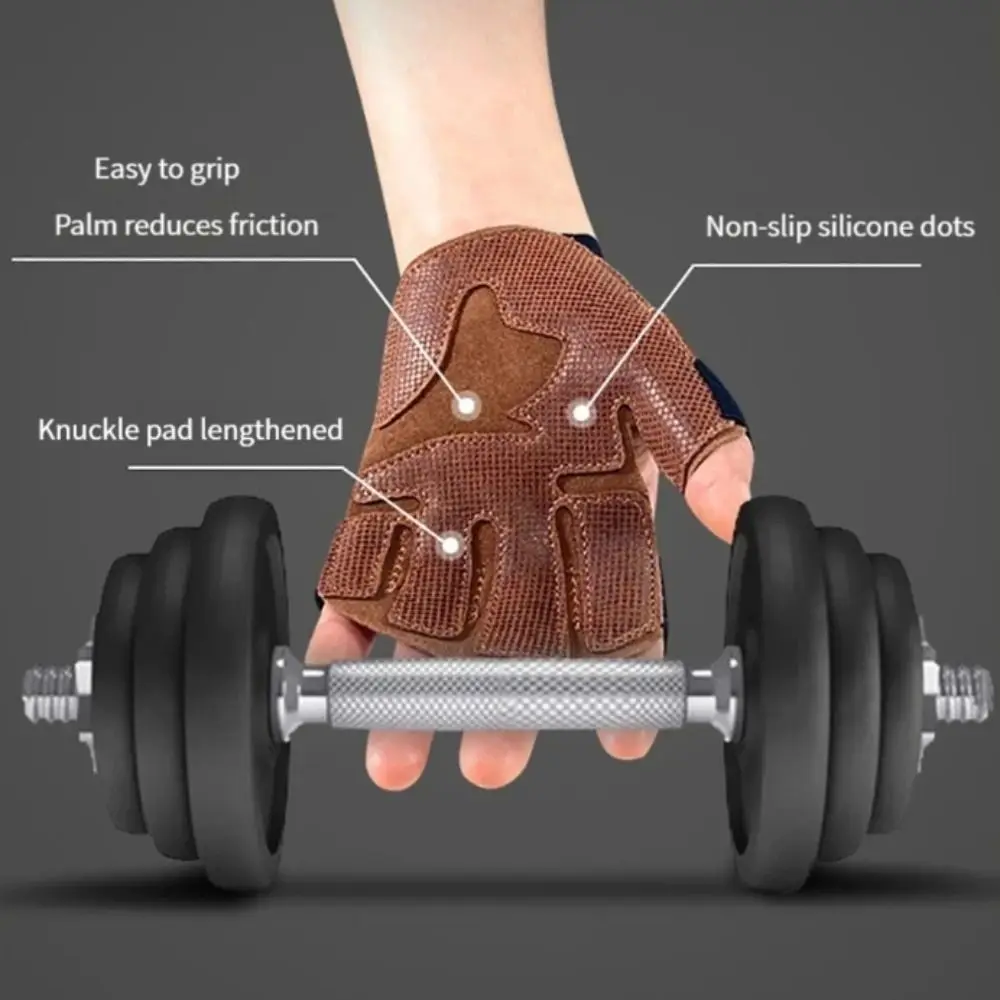1 Pair Cowhide Weight Lifting Gloves Non-Slip Four-finger Ventilated Gym Wristband Pull-up Deadlift Fitness Workout Gloves