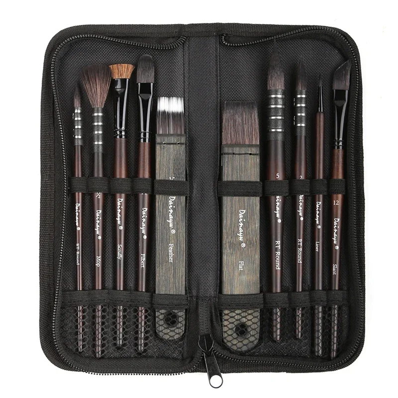 

Dainayw 10 Pcs Watercolor Painting Brush Set Mop Organic Blue Squirrel Horse Hair Paintbrush Multi-Function Acrylic Art Supplies