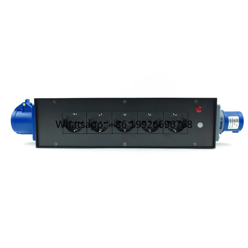 5-Outlet 16A Stage Power Distribution Box, CEE Plug In/Out to 5*Schuko Sockets, Portable Power Strip for Live Events
