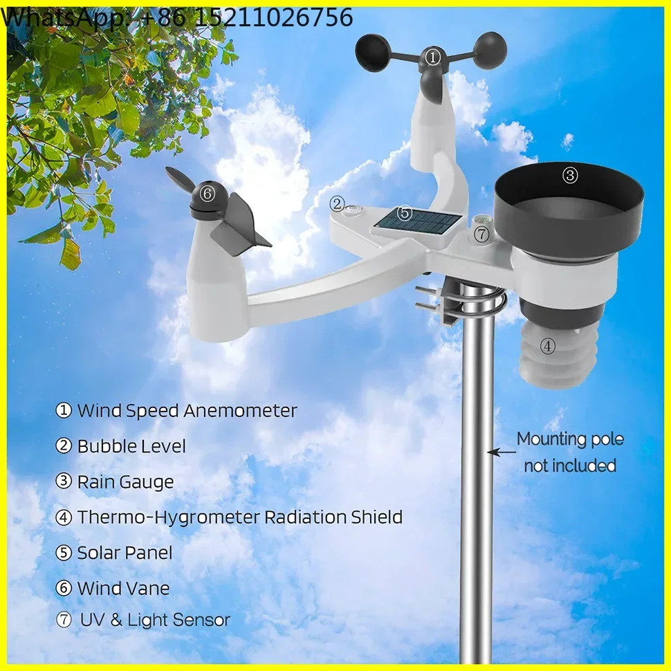 0320-025T 7-in-1 WiFi Weather Station Solar Remote Monitoring Temperature Humidity Wind Speed  Rain UV 8 temperature sensors