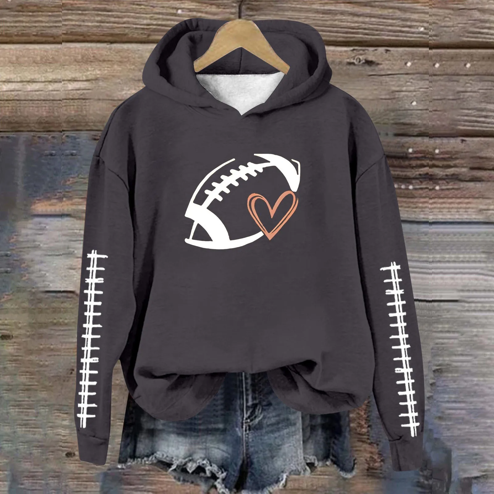 

Women's Football Baseball Print Hoodie With Round Neck And Long Sleeve Zip Sweatshirt