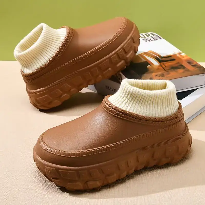 

Winter Warm Thickened Fleece-Lined Men's Cotton Slippers Plus Size Anti-Cold Full-Footed Cotton Shoes EVA Sole EVA Face Material