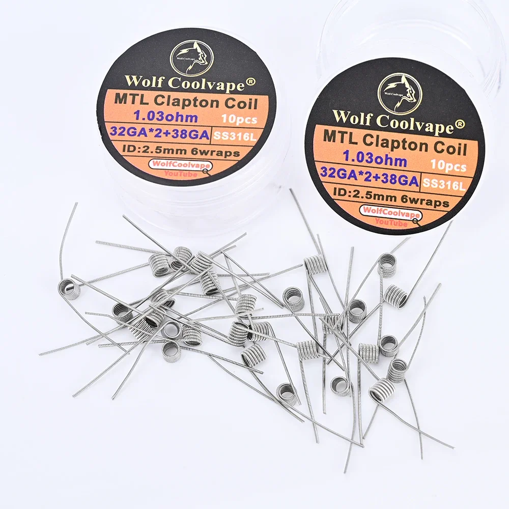 10 قطعة/صندوق wolfcoolvape MTL كلابتون لفائف 1.03ohm 32GA238GA SS316L مادة لفائف vape rda rta MTL