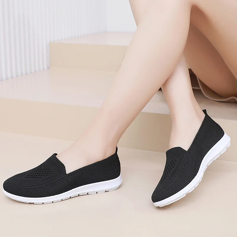 Summer handmade knitted flat-soled women's shoes mesh breathable cloth shoes large size 43 sports running shoes training