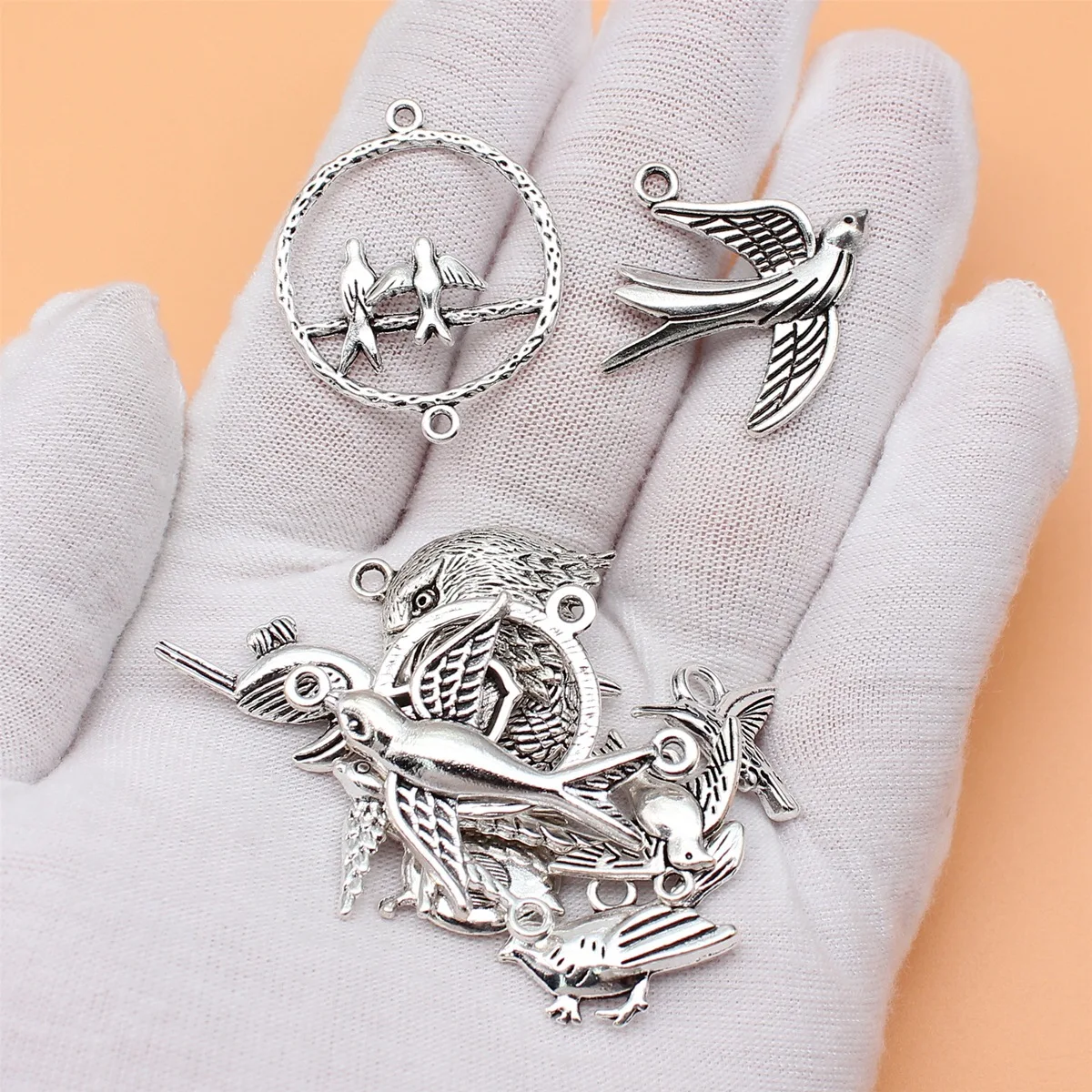 12pcs Antique Silver Color Bird Eagle Toucan Swallow Hummingbird Charms Collection For DIY Jewelry Making, 12 Styles, 1 of Each