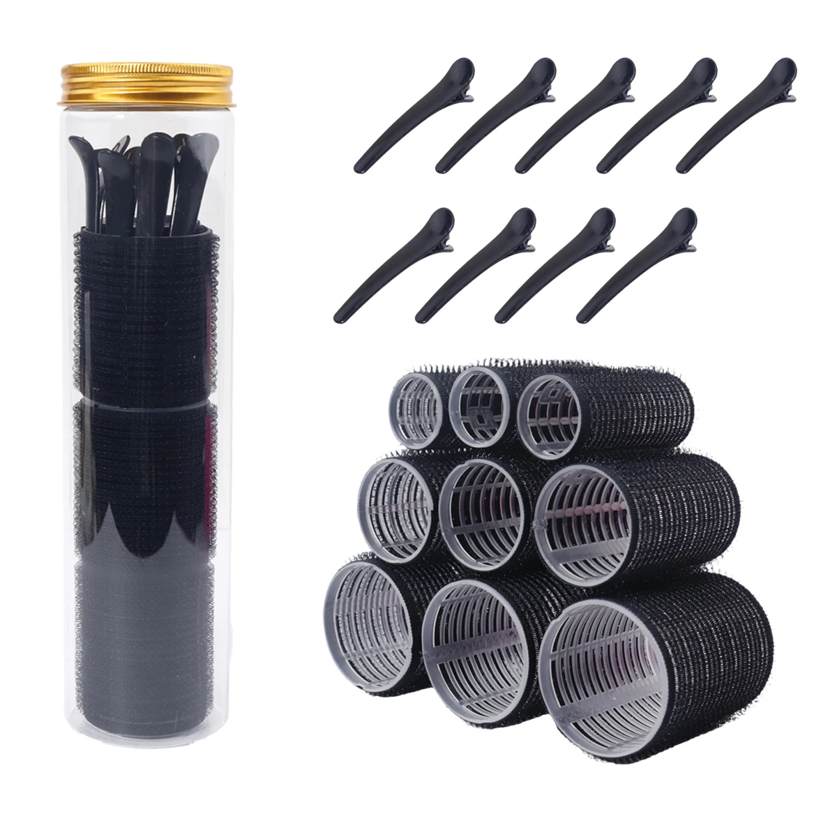 

Heatless Curler Set - Includes storage jar, equipped with 9 self-adhesive curling irons and 9 clips,Special for real hair wigs