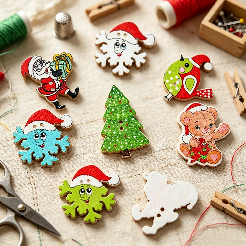 

20/50/100PC Mixed Wooden Buttons Robot Natural Wood Sewing Trims for Clothes Scrapbooking Handmade Garment Accessories Christmas
