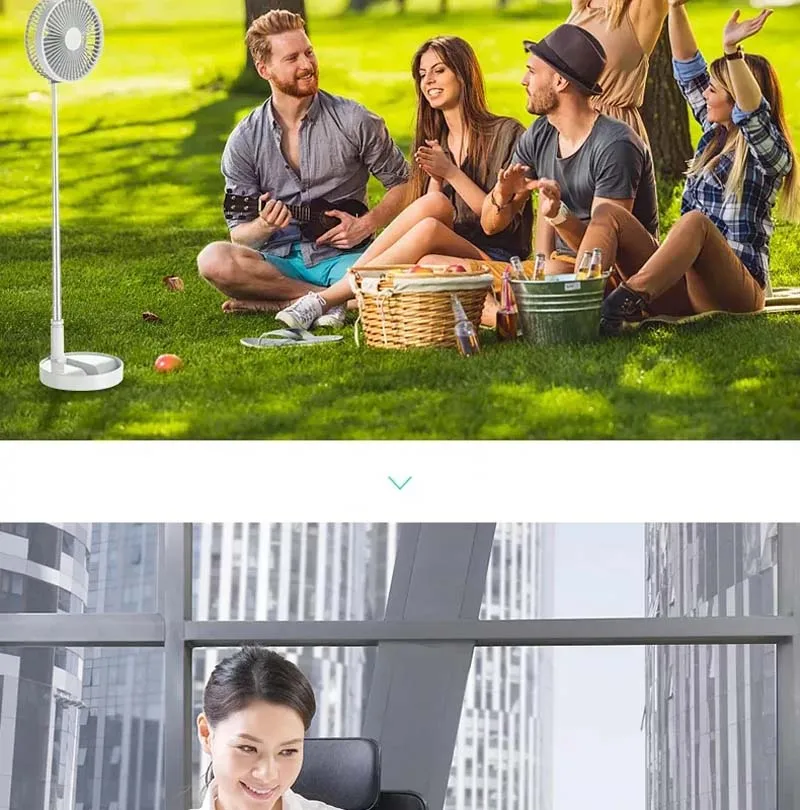 Faltbarer Teleskopischer Kabelloser Tragbarer Tischventilator USB-Aufladbar Eingebauter Akku Oszillierender Standventilator zur Luftkühlung – Detail 6