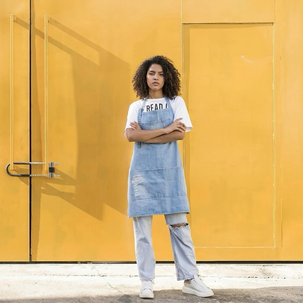 

Джинсовый фартук с 5 карманами для кухни, фартуки для парикмахеров (женские и мужские), регулируемый джинсовый фартук-нагрудник для творчества, кафе и работы