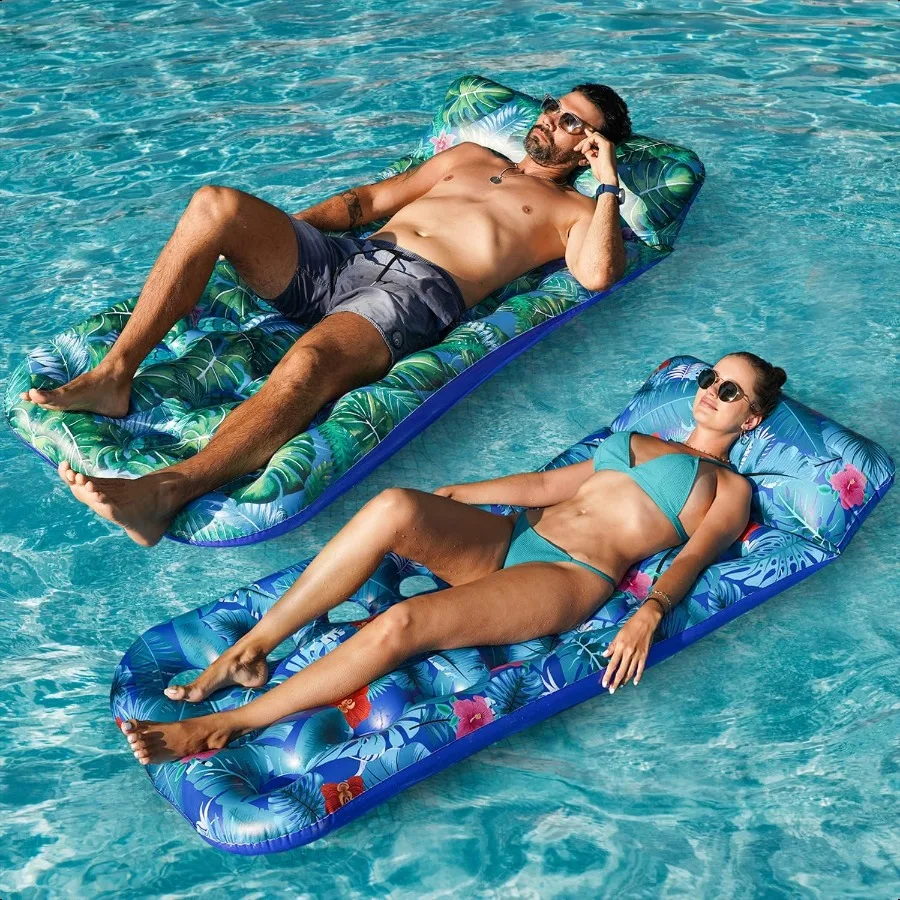 Iatable Pool Floats Adult 2 Pack Large Pool Float Raft with Headrest for Adults Tanning Pool Lounger Cooling Pool Floaties for