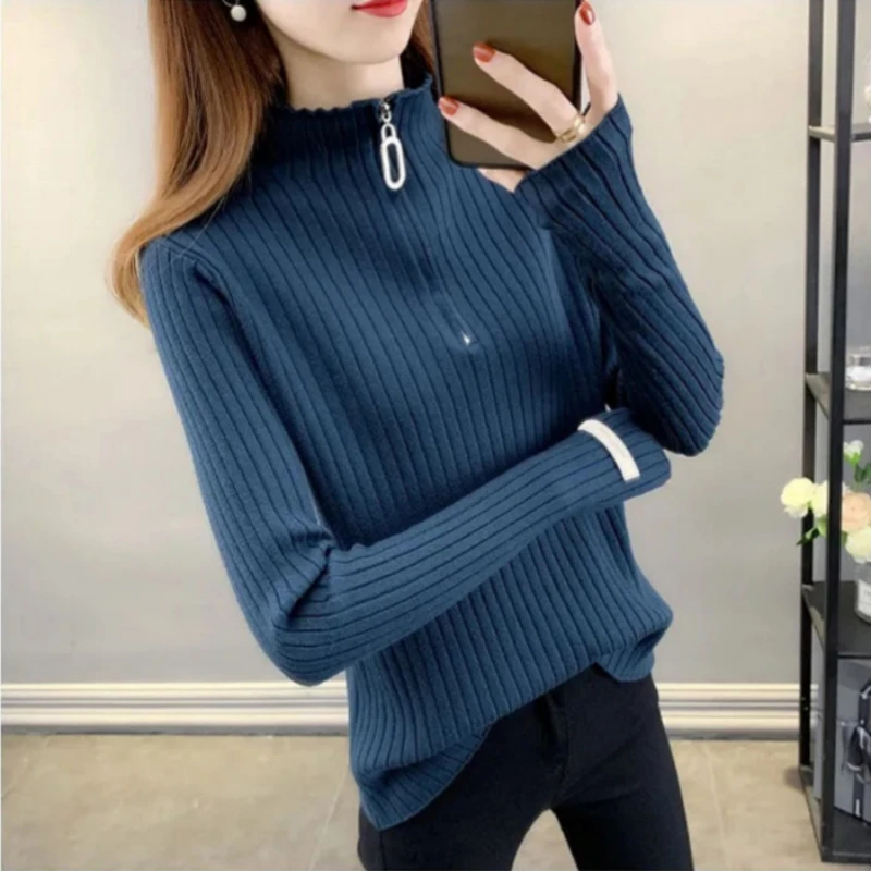 

Women's Turtleneck Zippers Fashion Women Sweaters Solid Pullover Knitwear Long Sleeve Casual Knitted Sweater Soft Jumpers