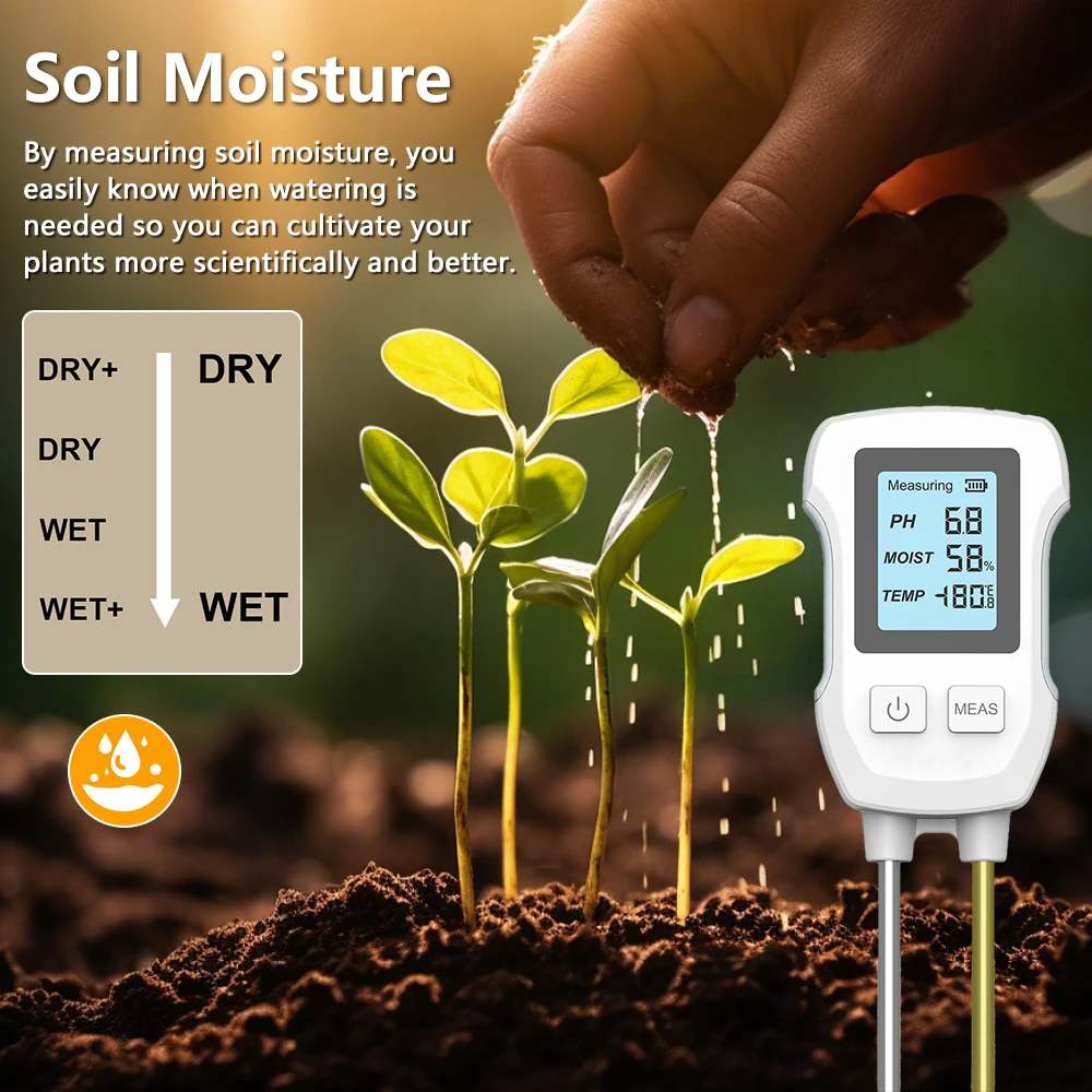 3in1 Soil Tester Large LCD Screen Moisture PH Temperature Meter for Plants Greenhouse Garden Farmland Potted Planting