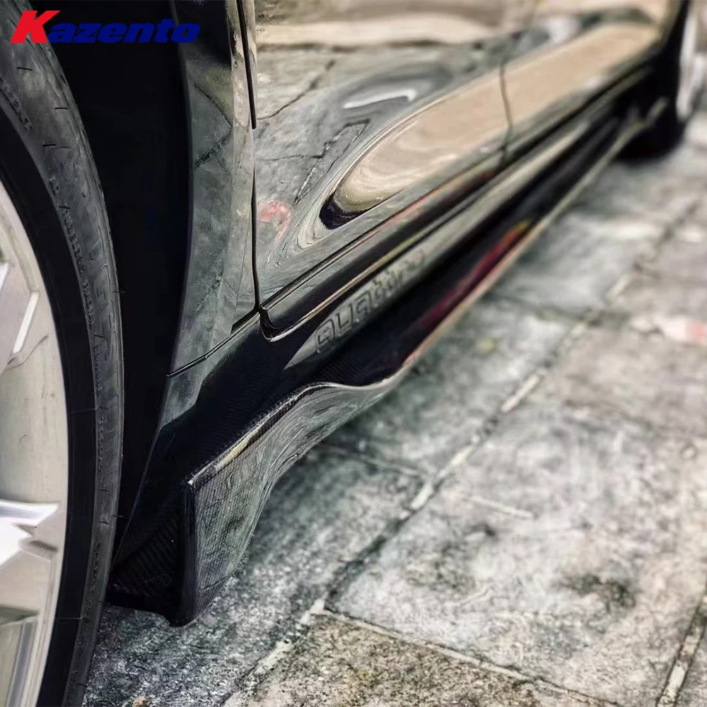 For Audi S4 B9 2017-2019 Sedan Carbon Fiber KZ Style Side Skirts Extensions Pair