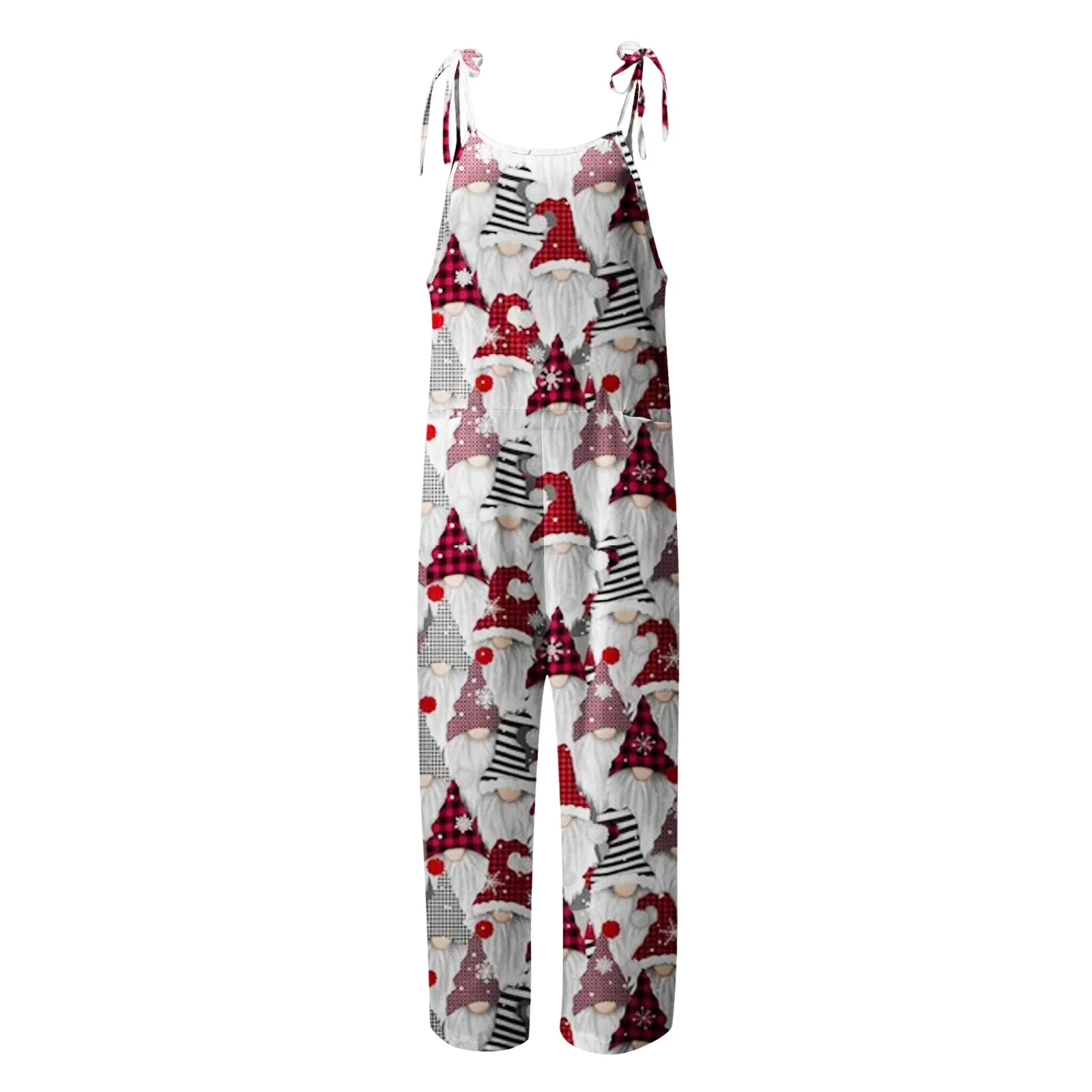 Women\'s Christmas Snowman Print Adjustable Strap Jumpsuit Wide Leg Rompers Loose Casual Bib Overalls Strappy Dungarees Onesie