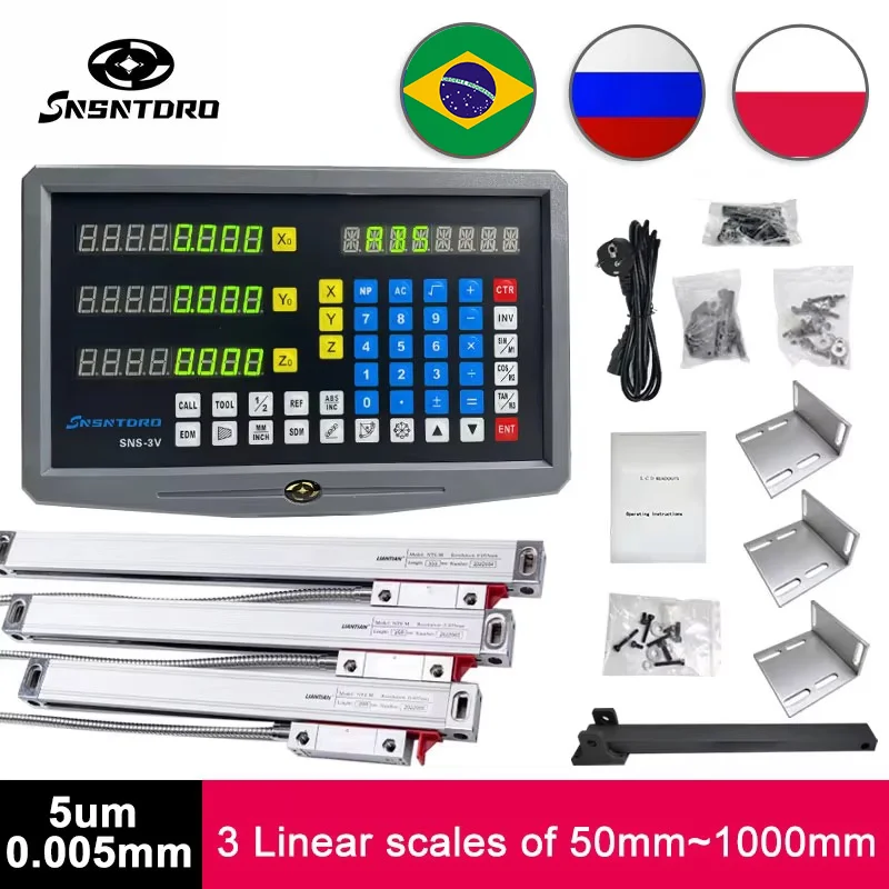 SNS-2V/3V nuevo conjunto de Color pantalla AC90-260V y 50-1000mm codificador de escala de vidrio lineal regla de rejilla para fresadoras de torno